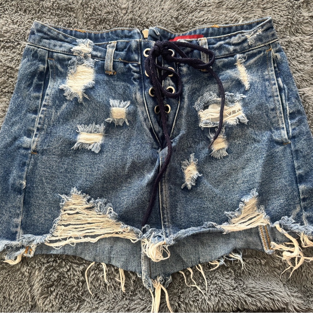 Distressed Denim Lace-Up Women Shorts